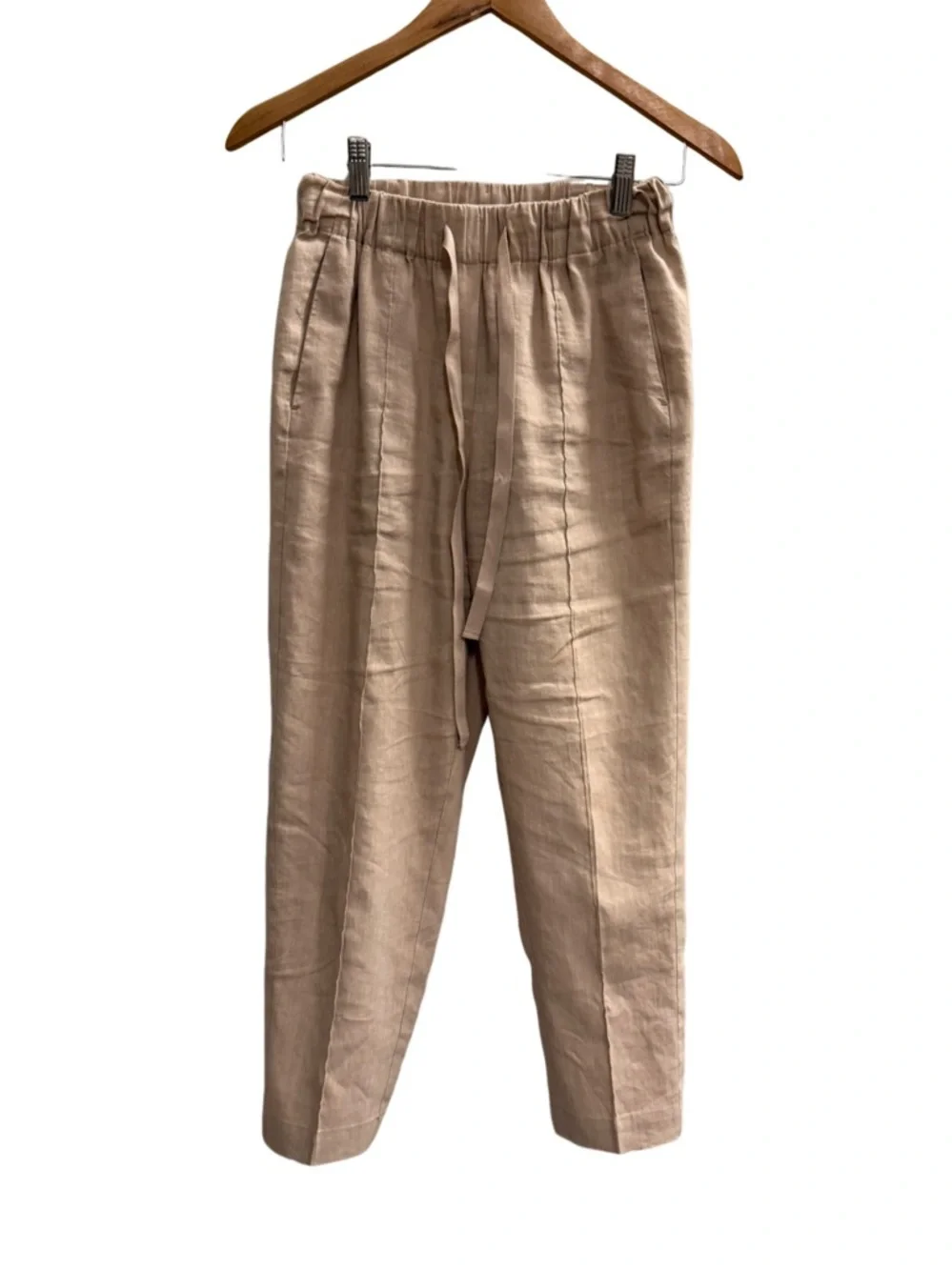 Babaton Linen Blend Drawstring Pants Beige Relaxed Minimalist Size Small